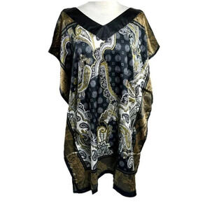 Exist Relaxx Kaftan One Size Brown Paisley V-Neck Oversized Tunic Dress NWT